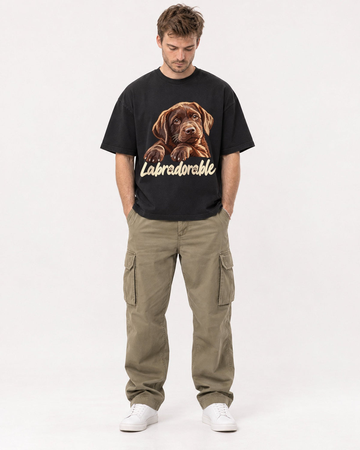 Mockup Boxy Heavyweight Tee Black male full-body 08
