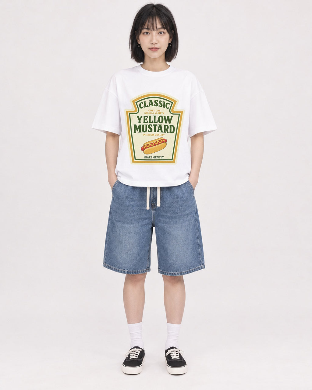 Mockup Boxy Heavyweight Tee White female full-body 11