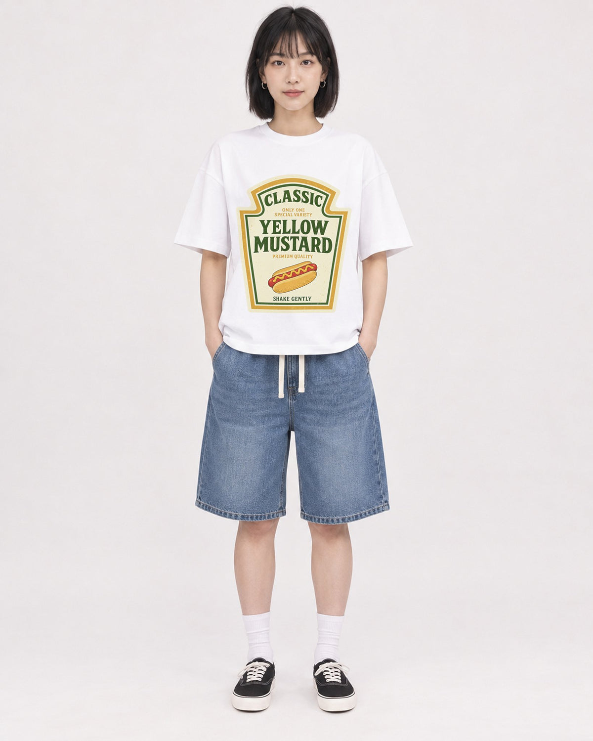 Mockup Boxy Heavyweight Tee White female full-body 11