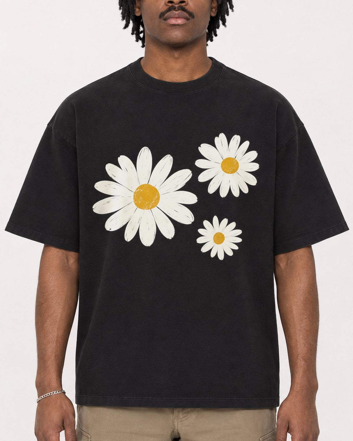 Mockup Boxy Heavyweight Tee Black male close-up 04
