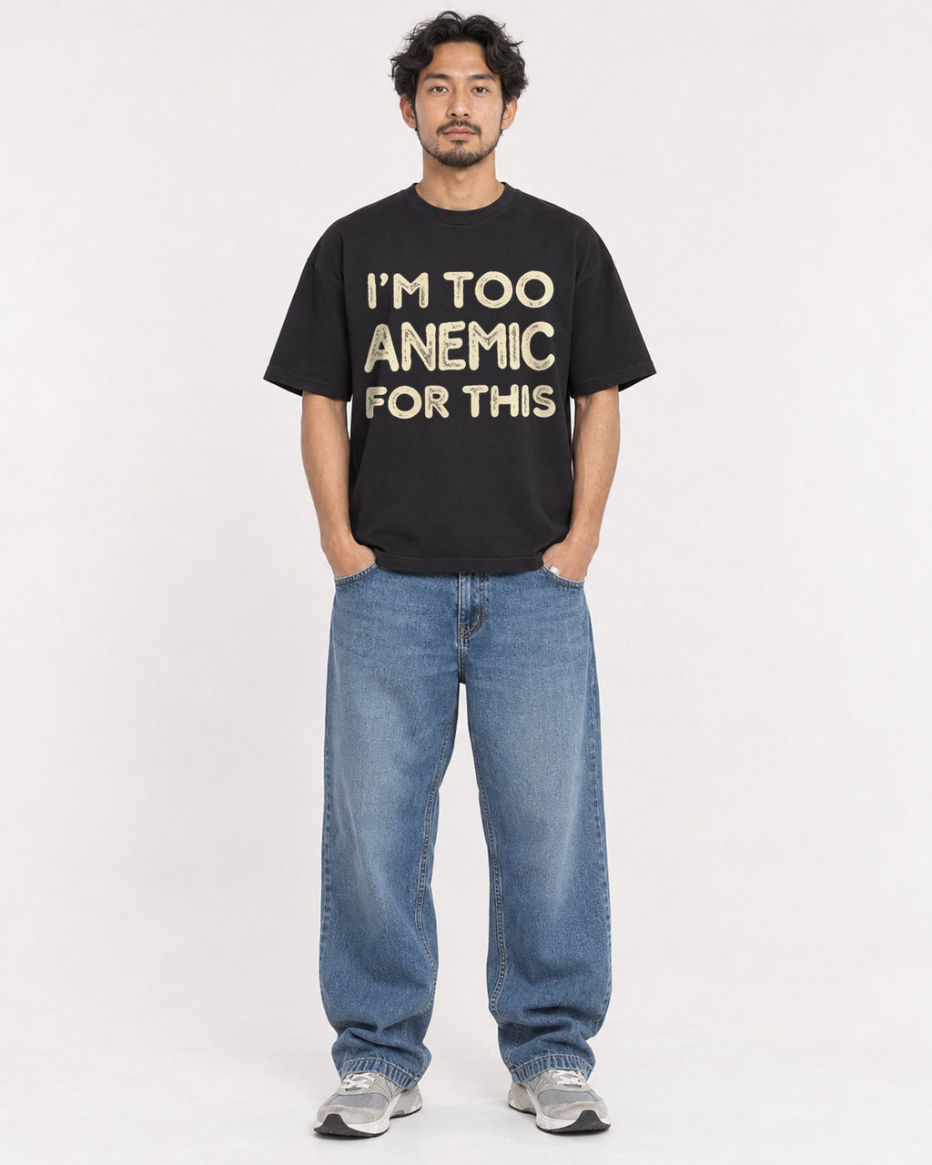 Mockup Boxy Heavyweight Tee Black male full-body 02
