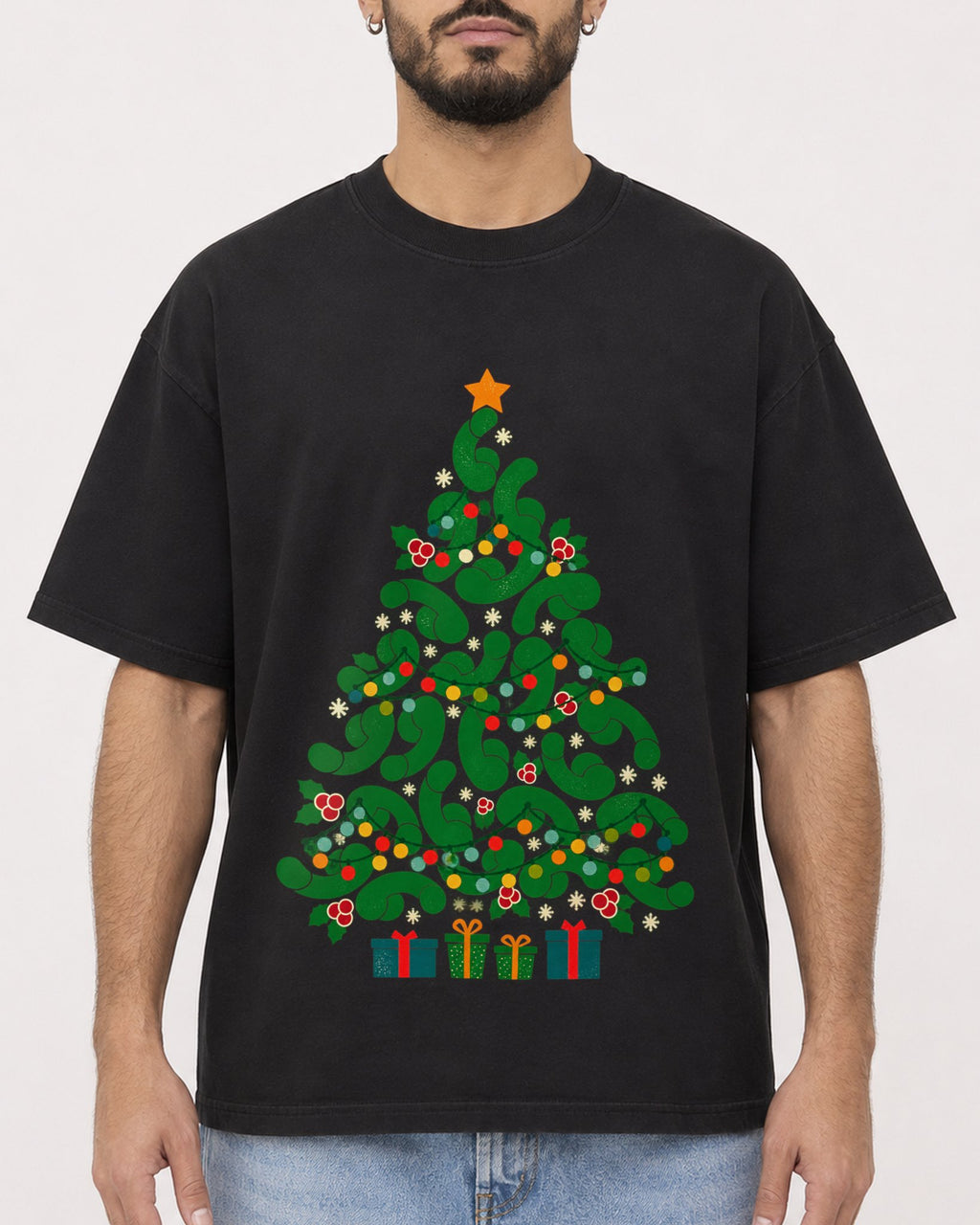 Mockup Boxy Heavyweight Tee Black male close-up 37