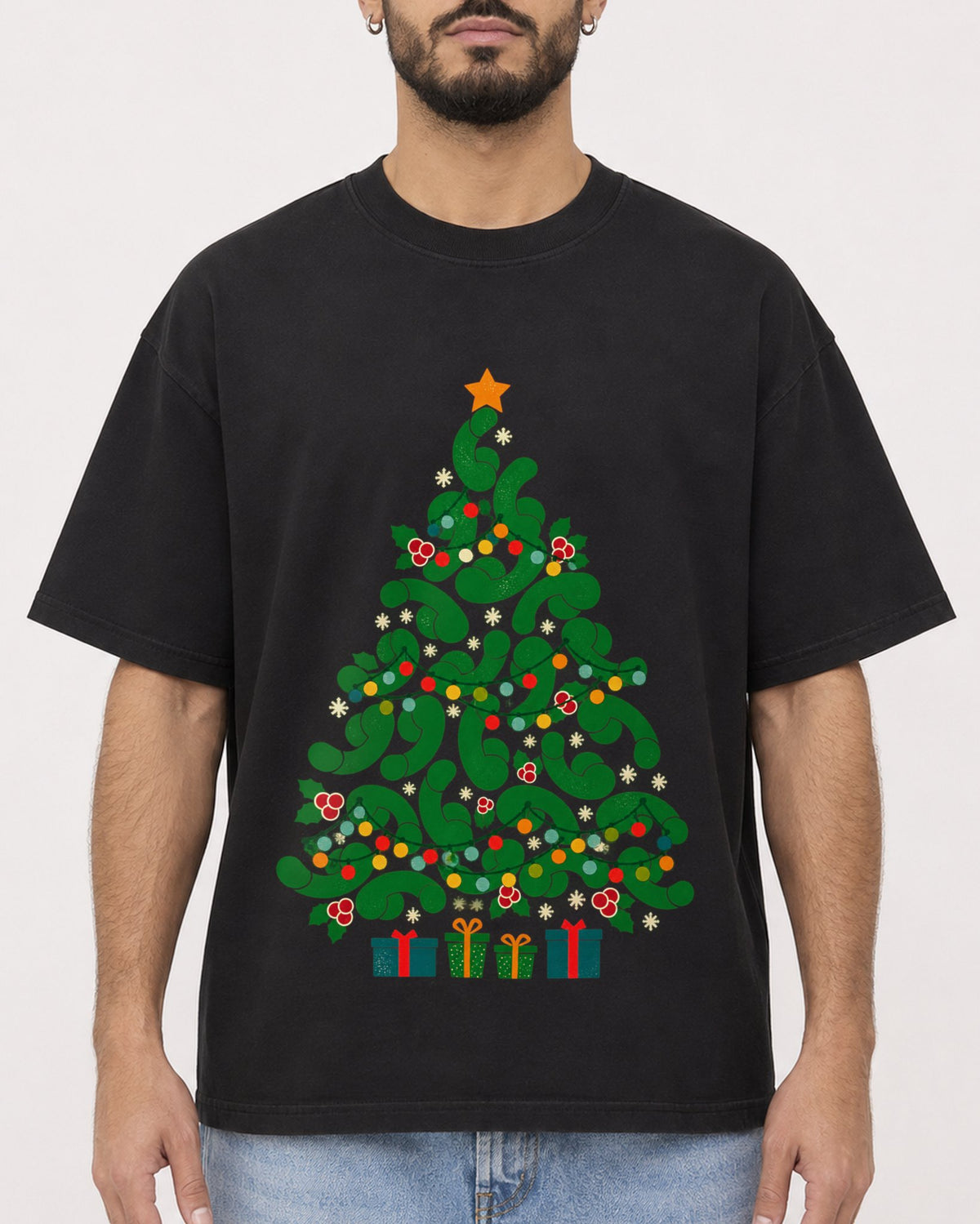 Mockup Boxy Heavyweight Tee Black male close-up 37