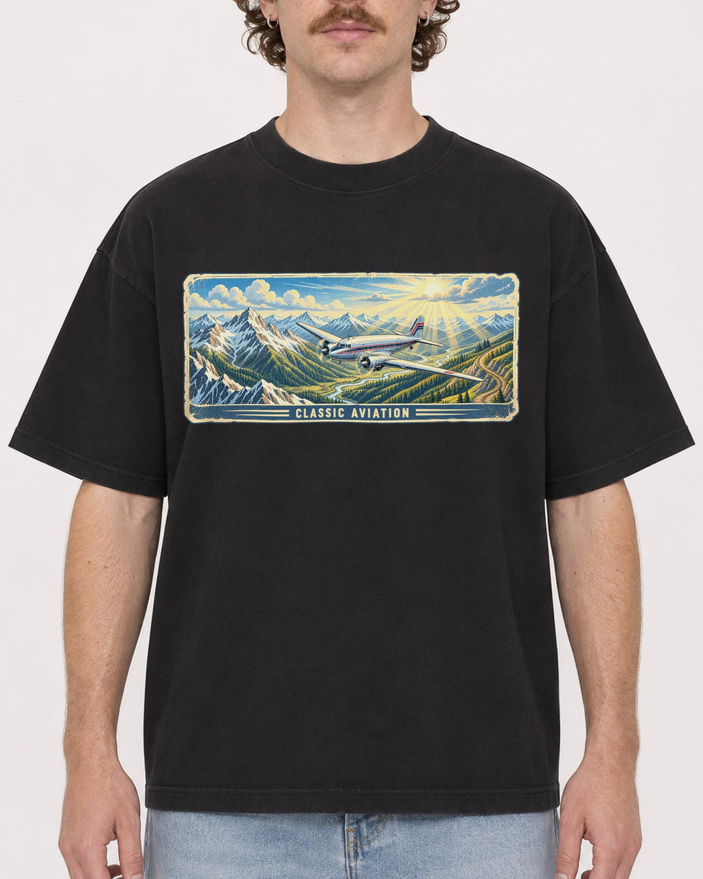 Mockup Boxy Heavyweight Tee Black male close-up 09