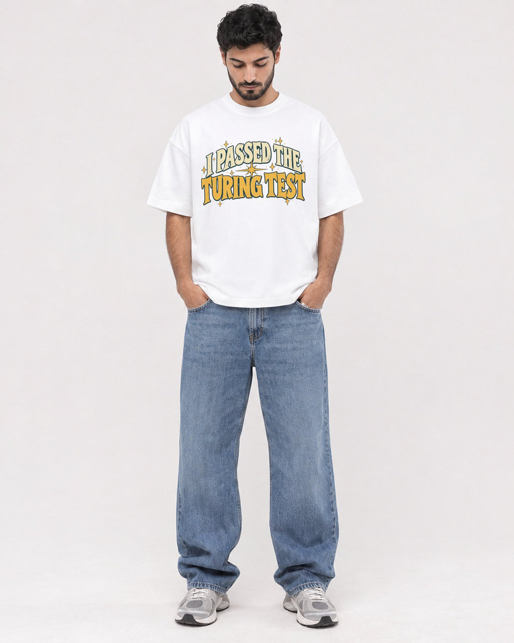 Mockup Boxy Heavyweight Tee White male full-body 07