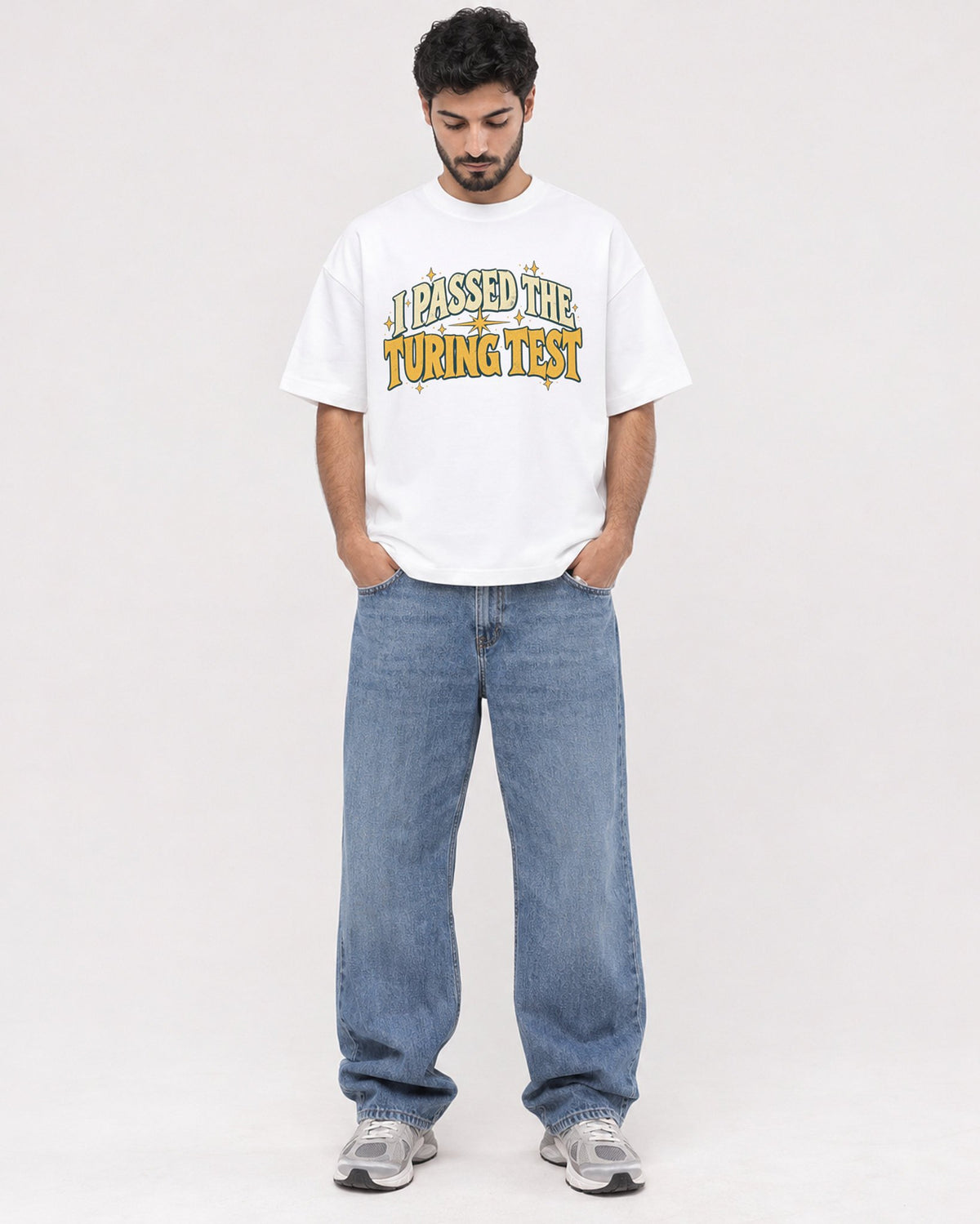 Mockup Boxy Heavyweight Tee White male full-body 07