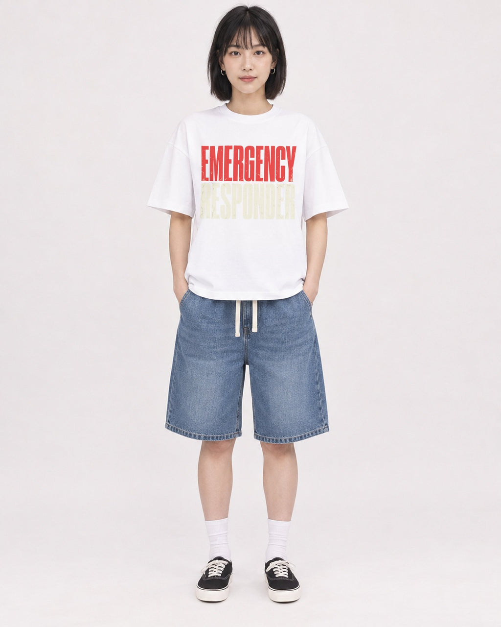 Mockup Boxy Heavyweight Tee White female full-body 11