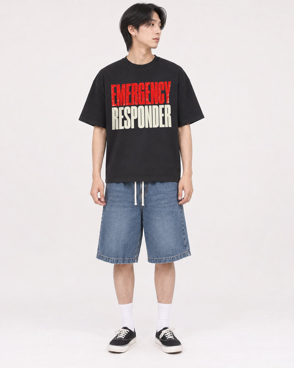 Mockup Boxy Heavyweight Tee Black male full-body 11