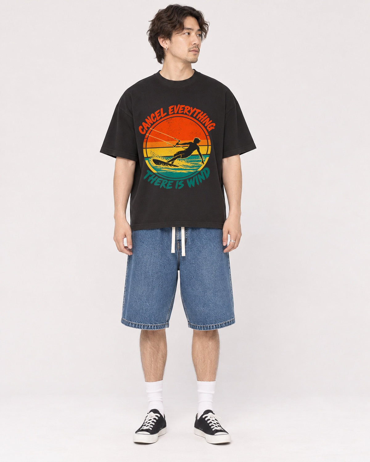 Mockup Boxy Heavyweight Tee Black male full-body 03