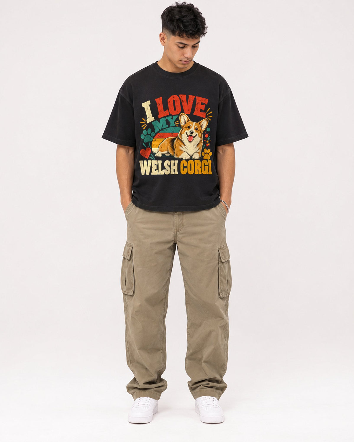 Mockup Boxy Heavyweight Tee Black male full-body 16
