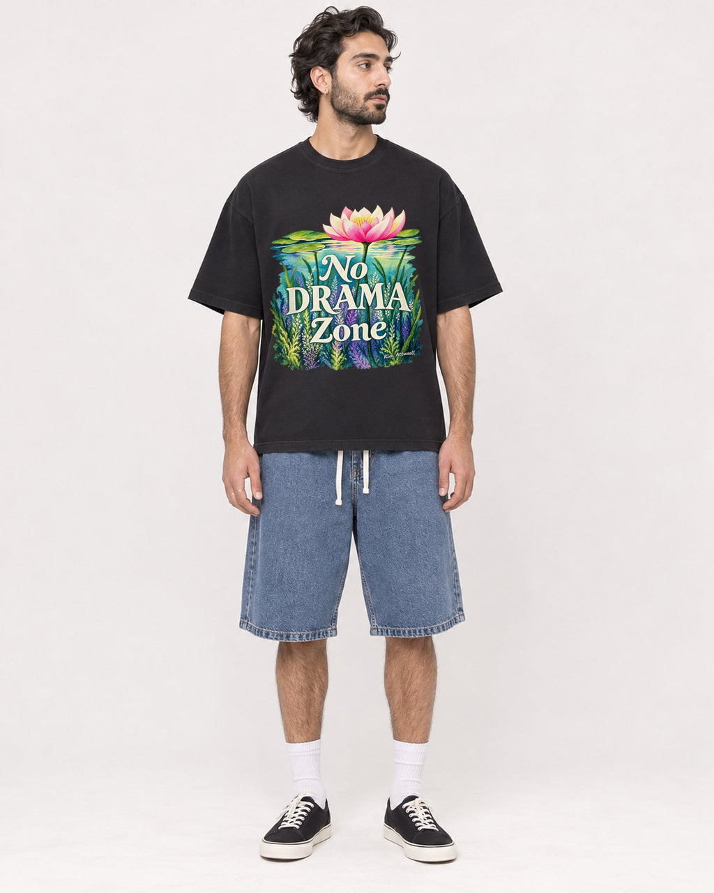 Mockup Boxy Heavyweight Tee Black male full-body 47