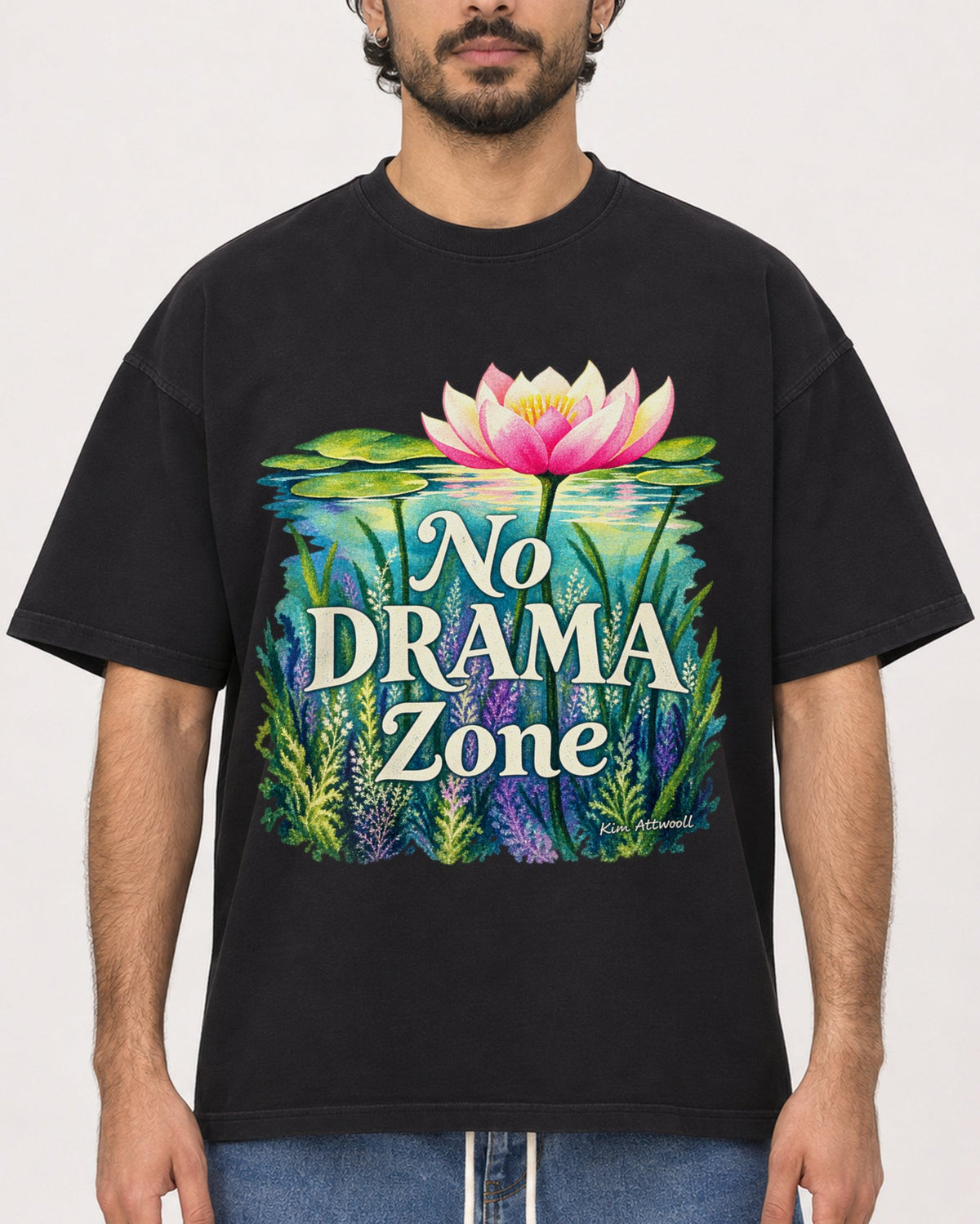 Mockup Boxy Heavyweight Tee Black male close-up 47