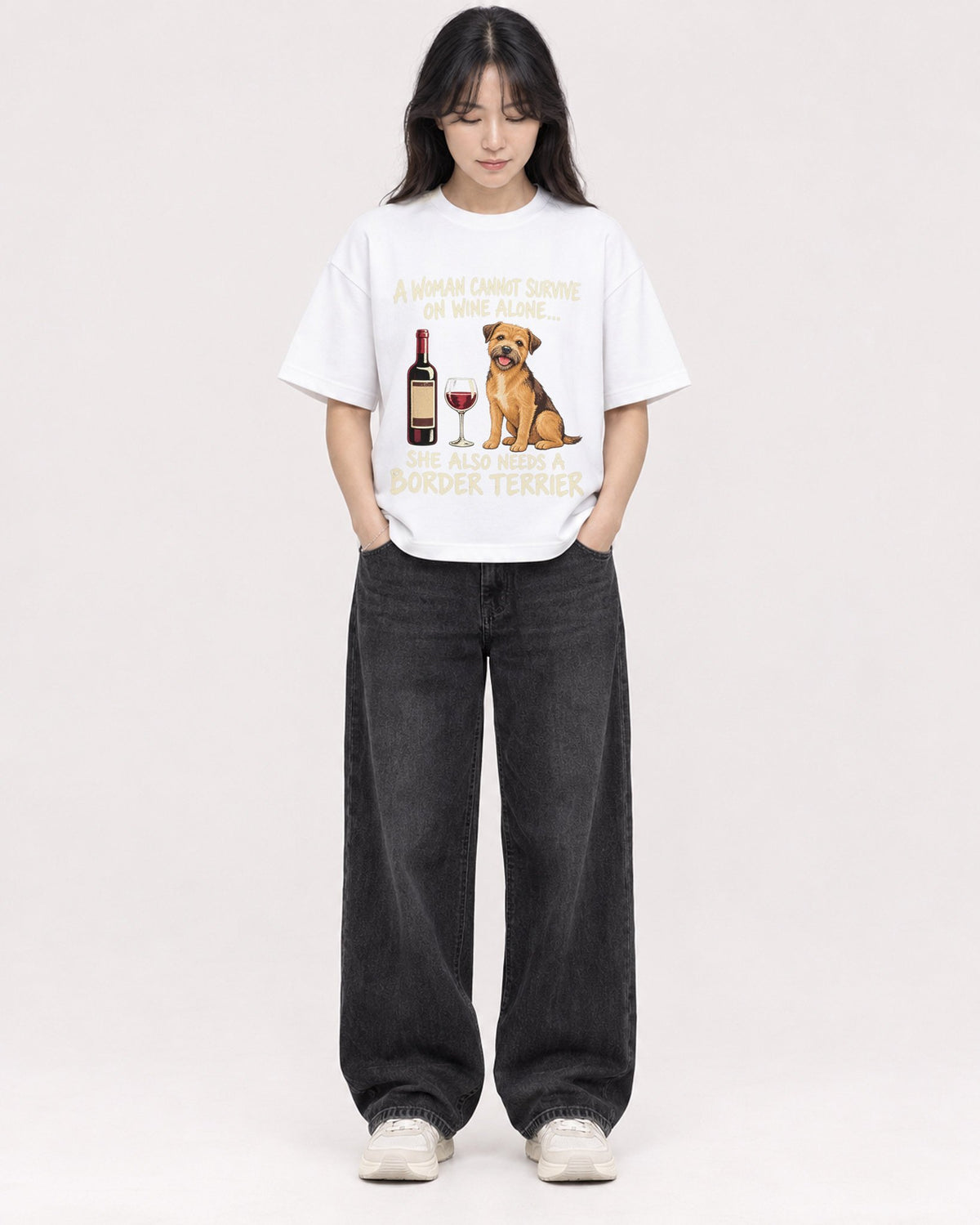 Mockup Boxy Heavyweight Tee White female full-body 13