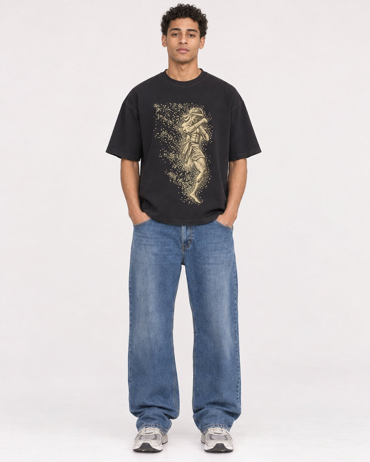 Mockup Boxy Heavyweight Tee Black male full-body 10