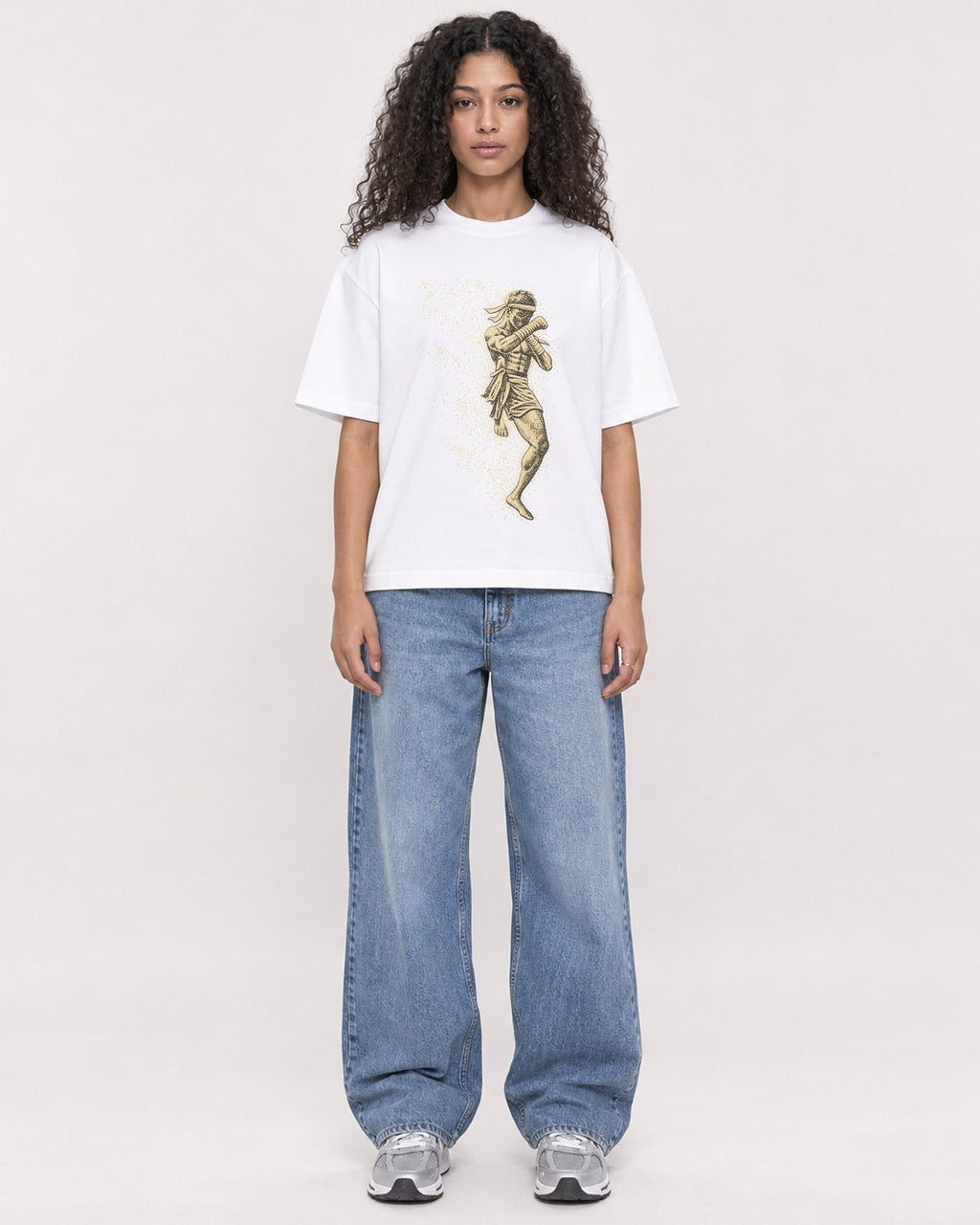 Mockup Boxy Heavyweight Tee White female full-body 10