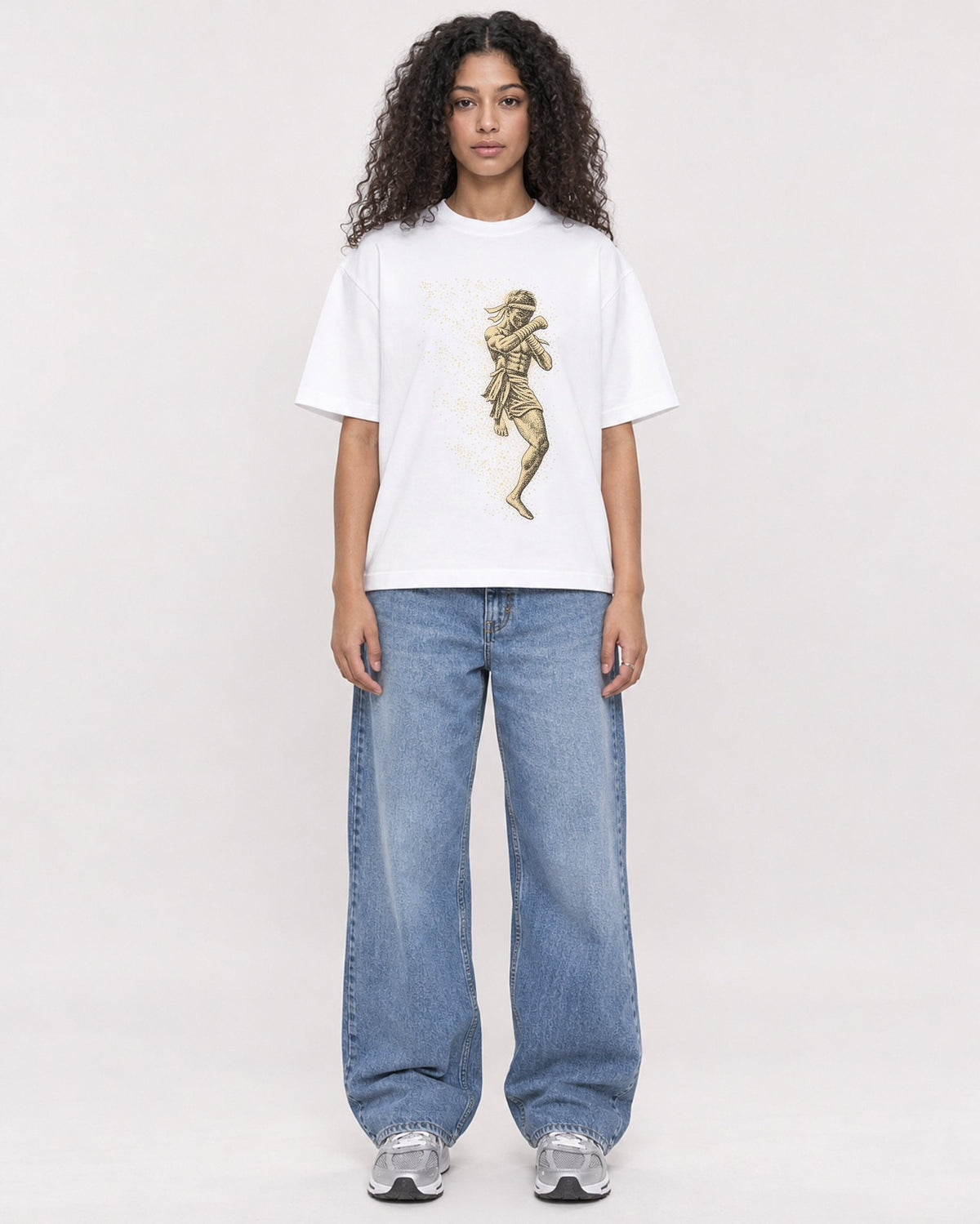 Mockup Boxy Heavyweight Tee White female full-body 10