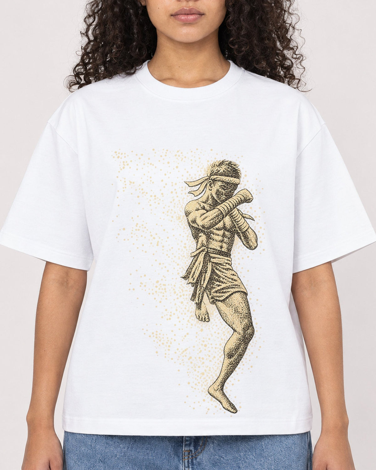 Mockup Boxy Heavyweight Tee White female close-up 10