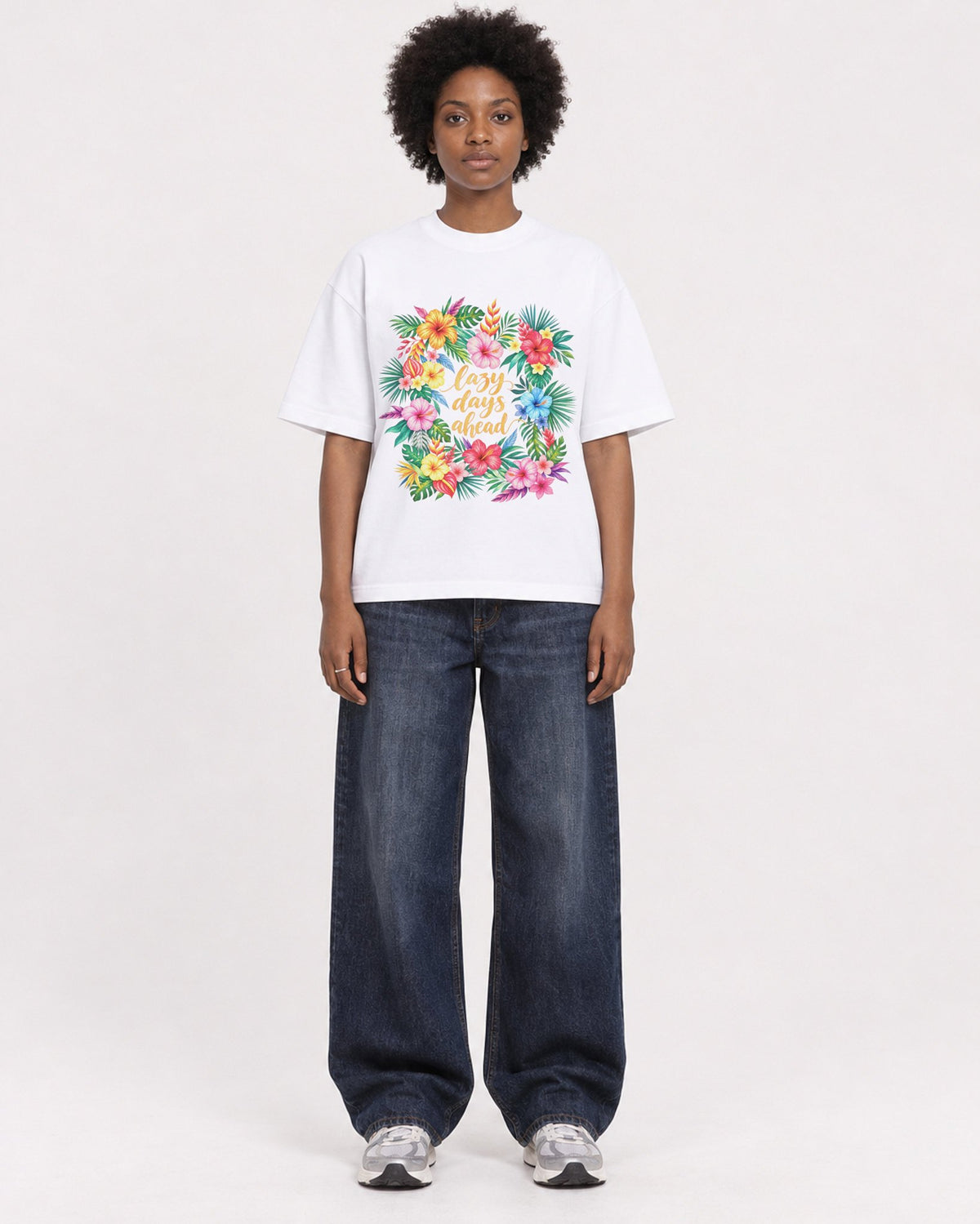Mockup Boxy Heavyweight Tee White female full-body 14