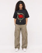 Mockup Boxy Heavyweight Tee Black female full-body 10
