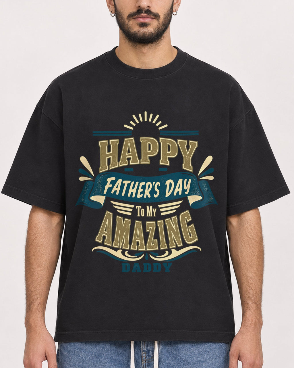 Mockup Boxy Heavyweight Tee Black male close-up 07
