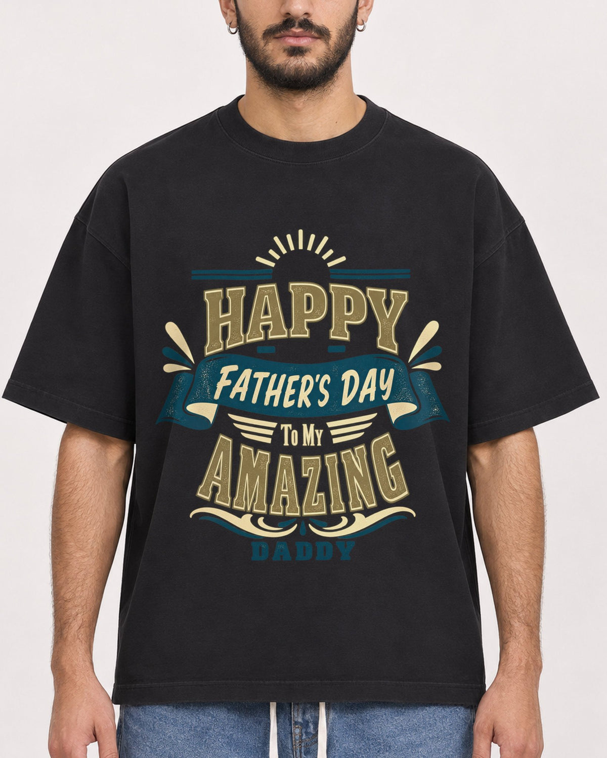 Mockup Boxy Heavyweight Tee Black male close-up 07