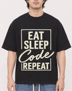 Mockup Boxy Heavyweight Tee Black male close-up 03