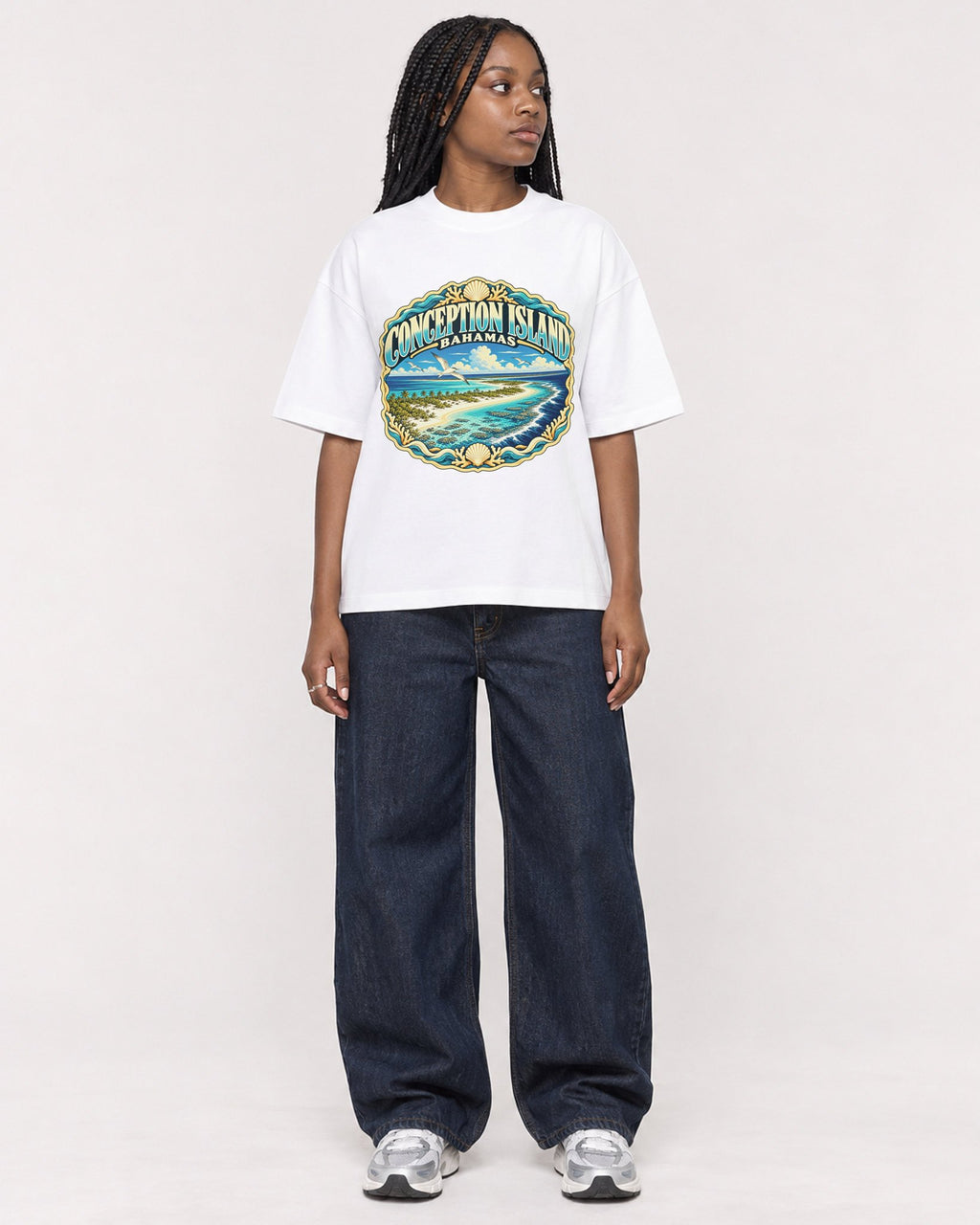 Mockup Boxy Heavyweight Tee White female full-body 04