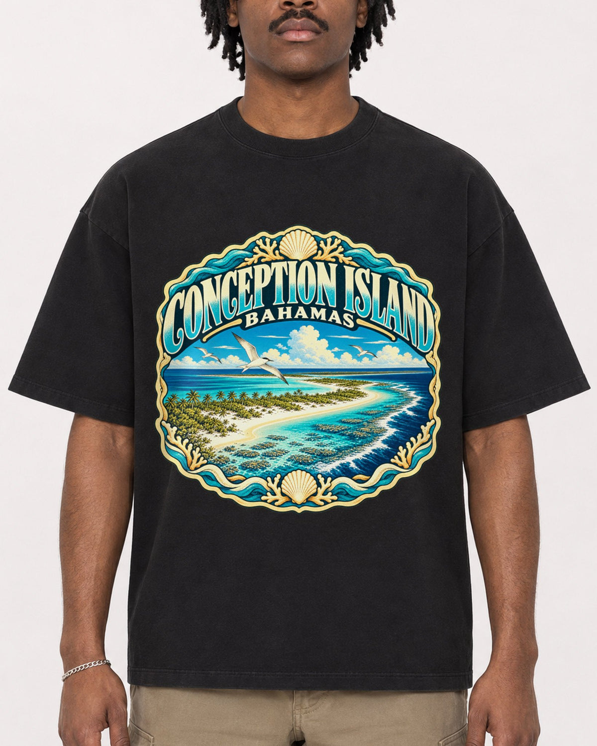 Mockup Boxy Heavyweight Tee Black male close-up 04