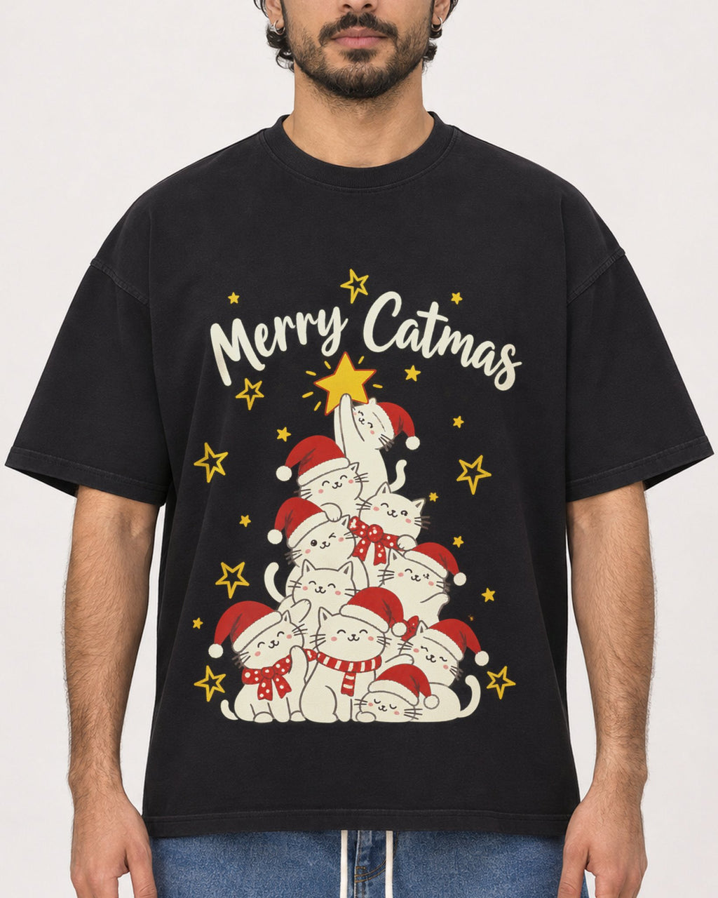 Mockup Boxy Heavyweight Tee Black male close-up 47