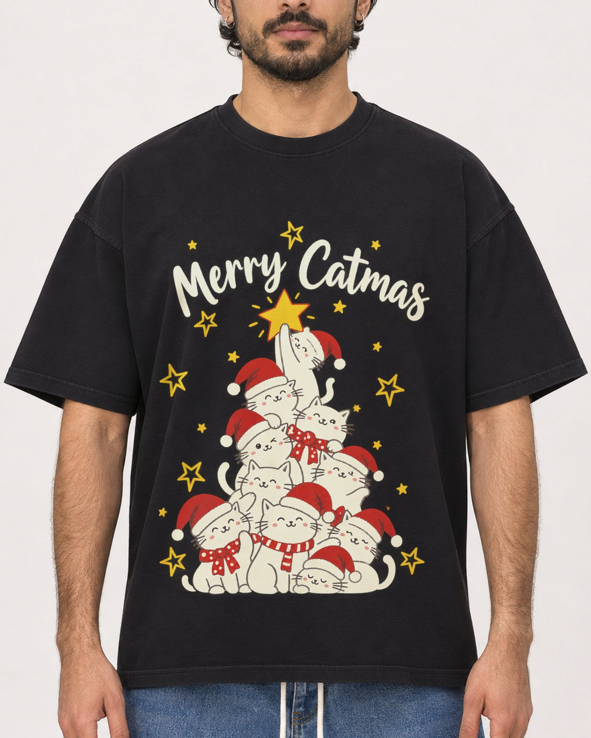 Mockup Boxy Heavyweight Tee Black male close-up 47