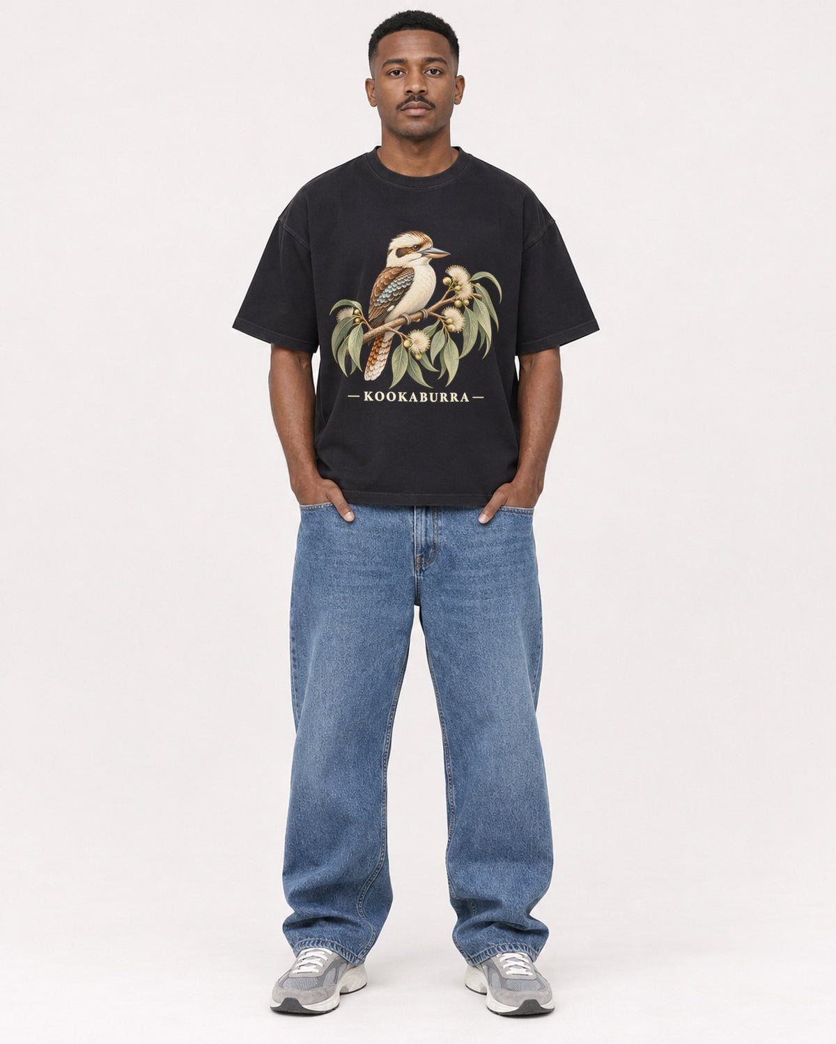 Mockup Boxy Heavyweight Tee Black male full-body 14
