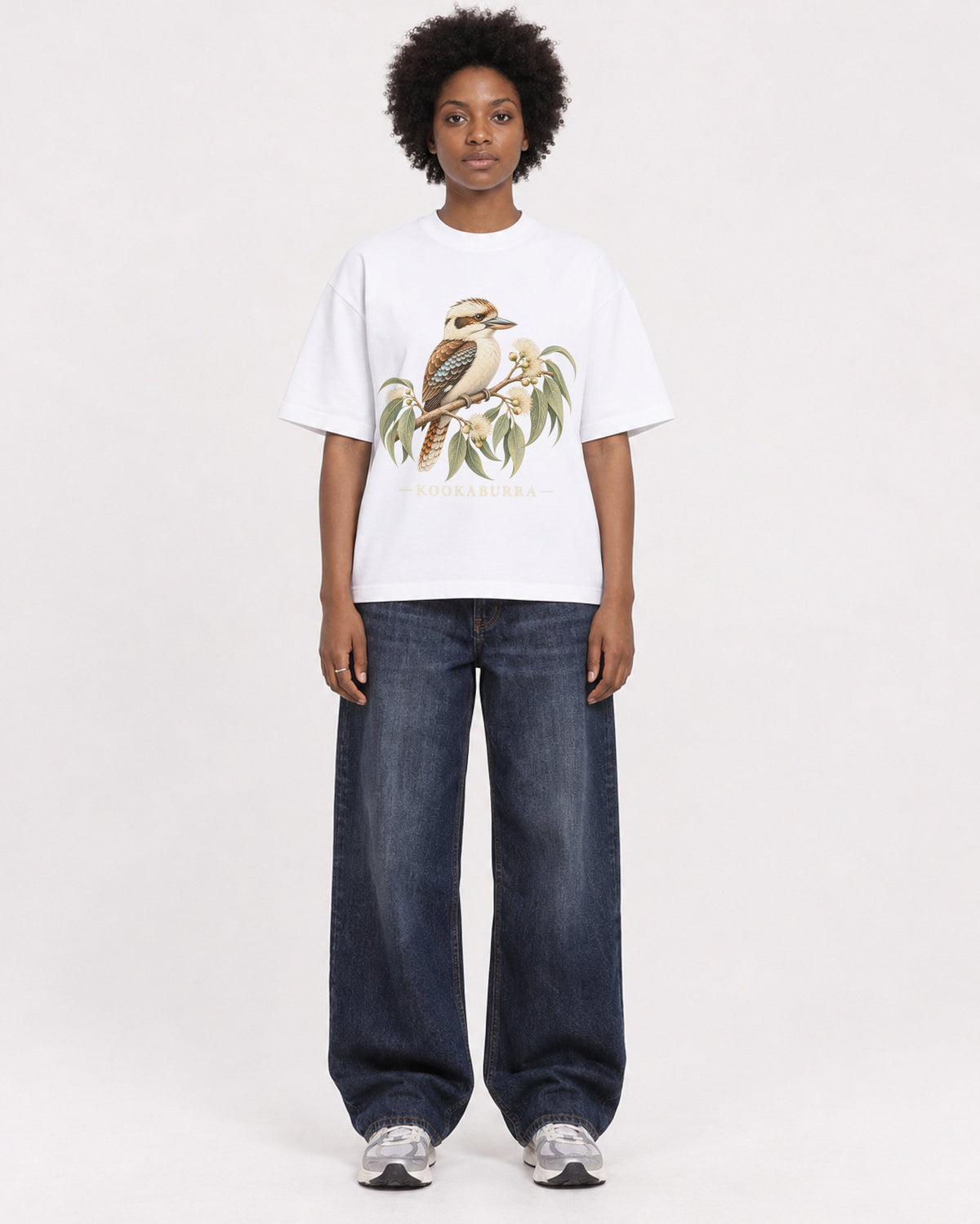 Mockup Boxy Heavyweight Tee White female full-body 14