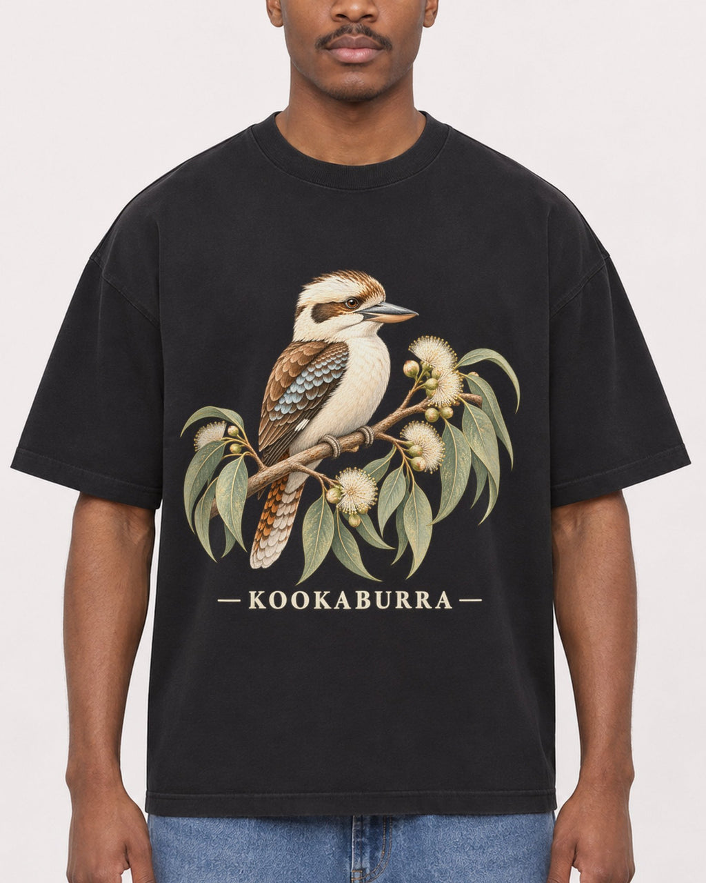 Mockup Boxy Heavyweight Tee Black male close-up 14