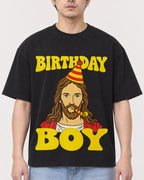 Mockup Boxy Heavyweight Tee Black male close-up 13
