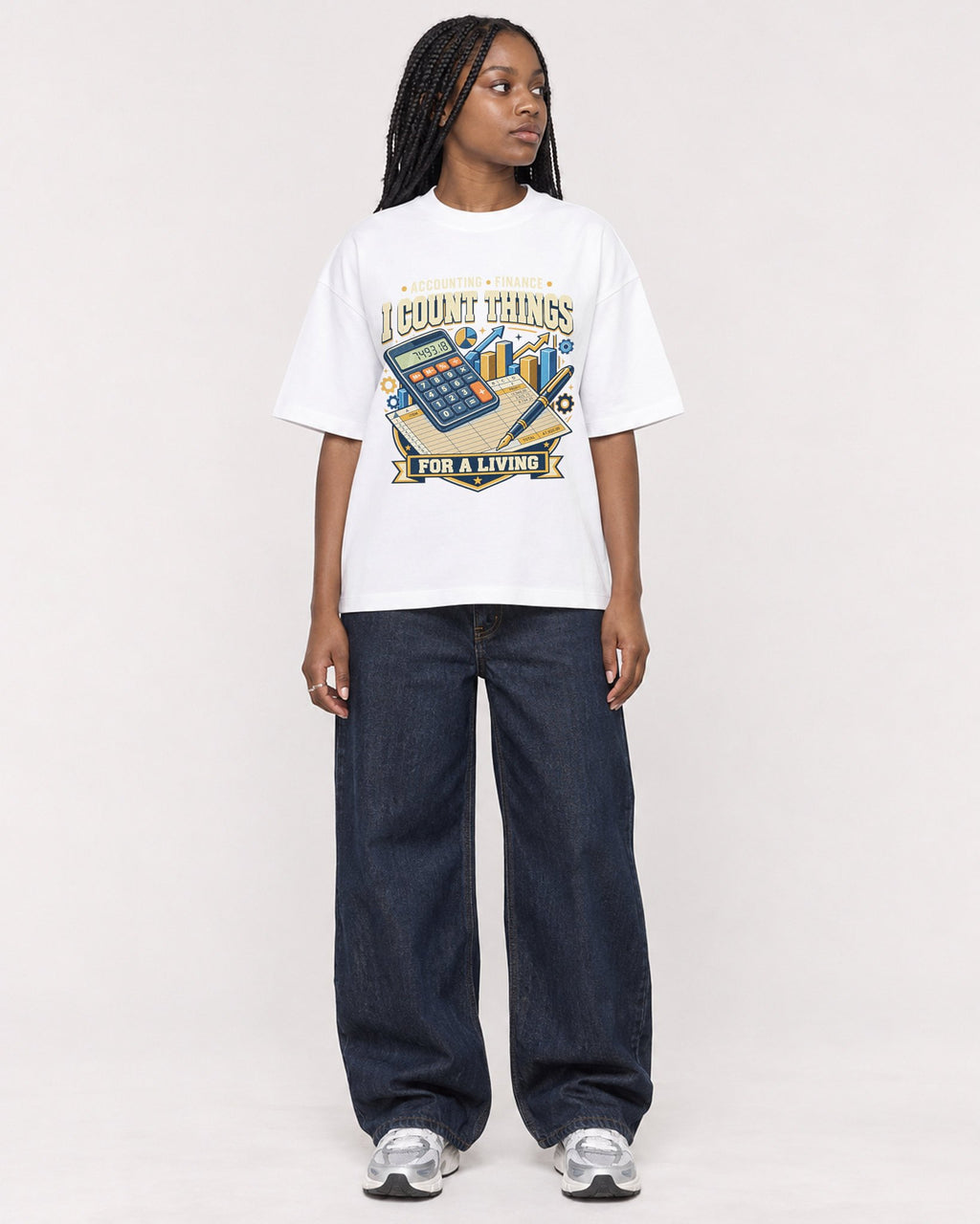 Mockup Boxy Heavyweight Tee White female full-body 04