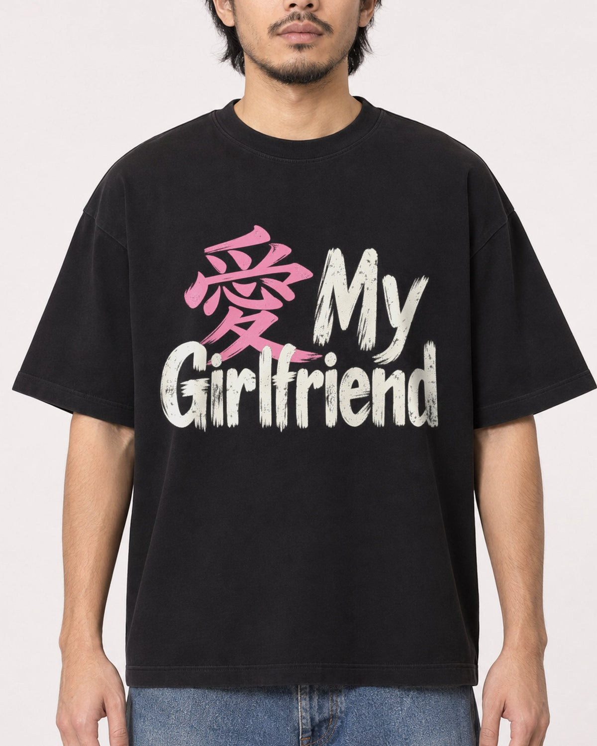 Mockup Boxy Heavyweight Tee Black male close-up 22