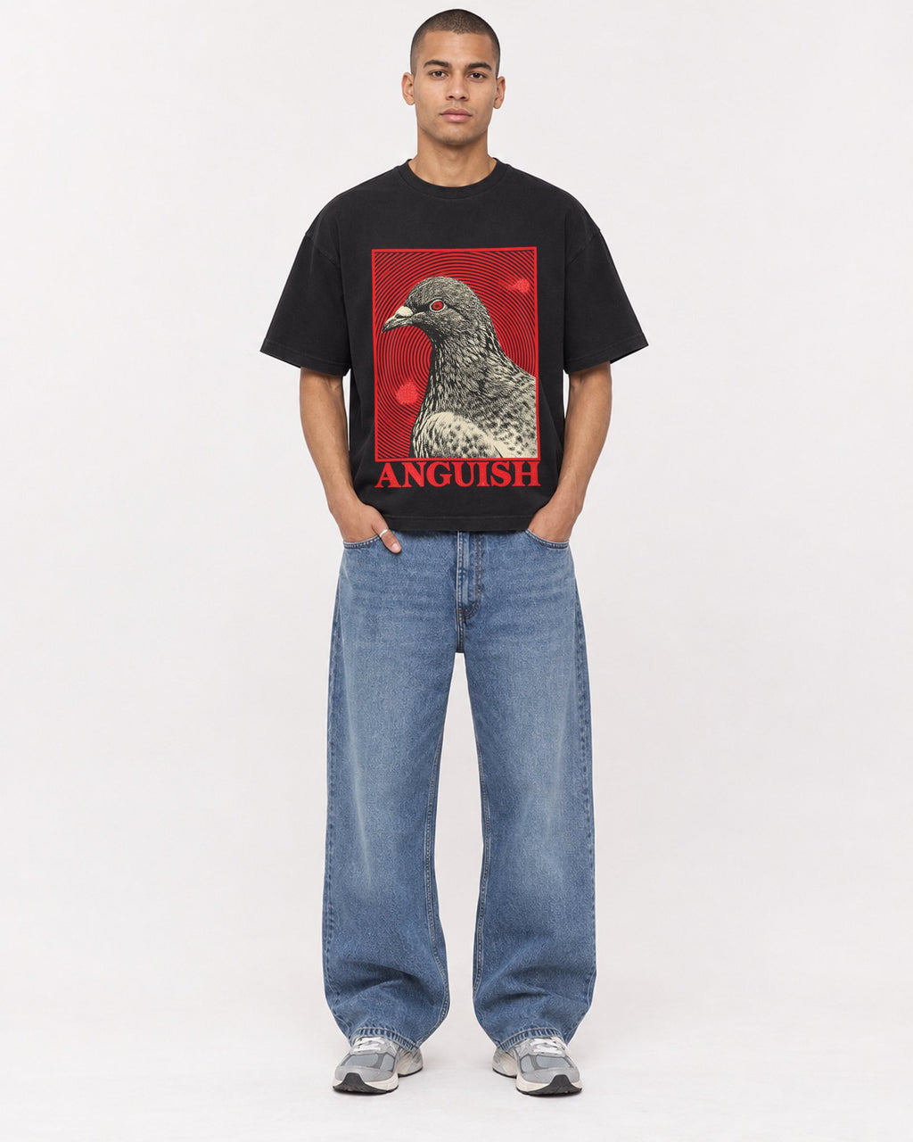 Mockup Boxy Heavyweight Tee Black male full-body 50