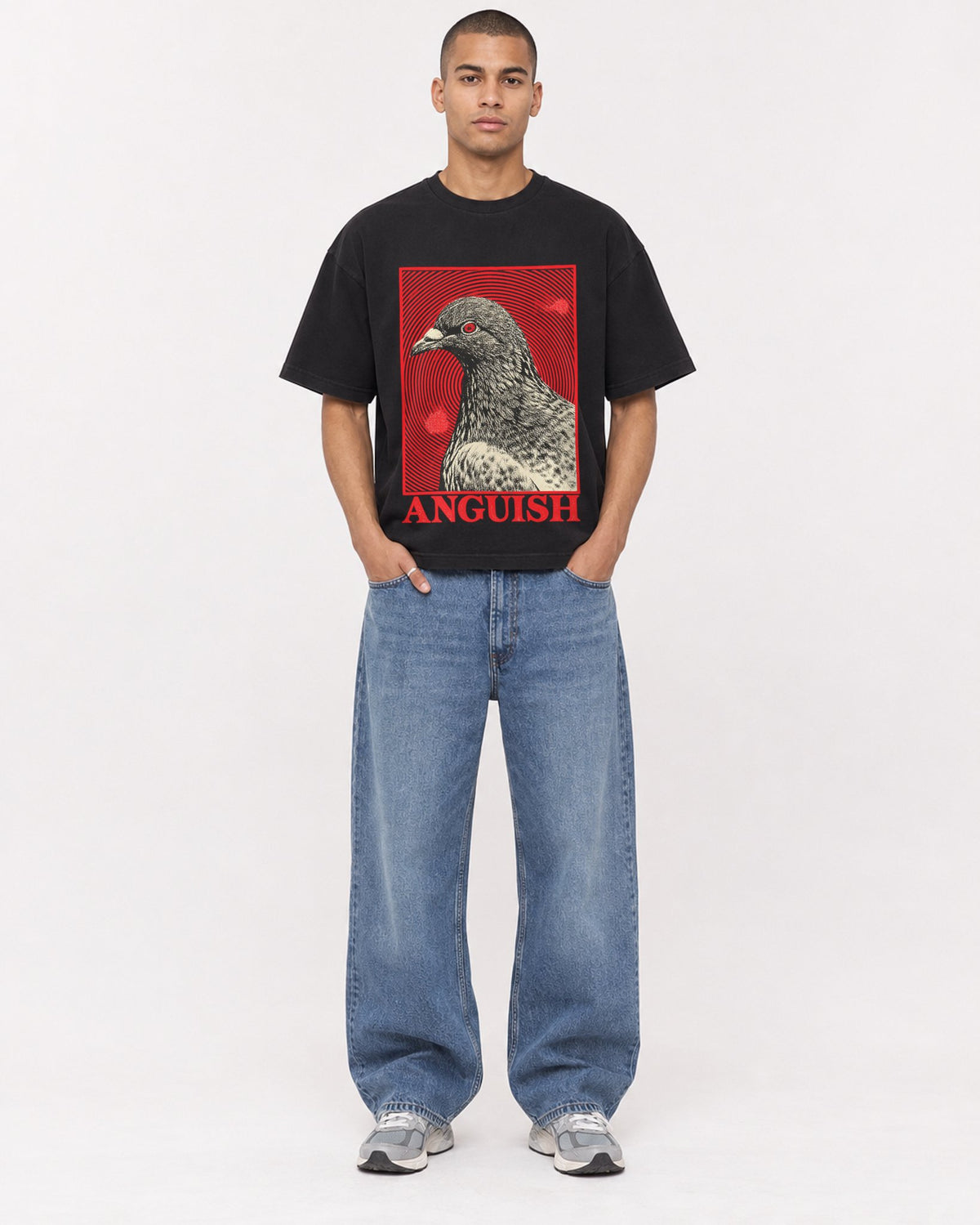 Mockup Boxy Heavyweight Tee Black male full-body 50