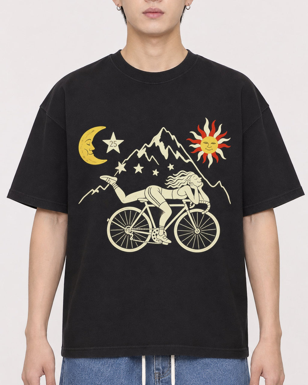 Mockup Boxy Heavyweight Tee Black male close-up 31