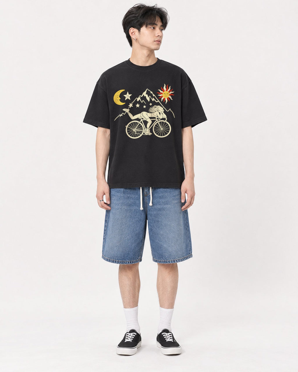 Mockup Boxy Heavyweight Tee Black male full-body 31