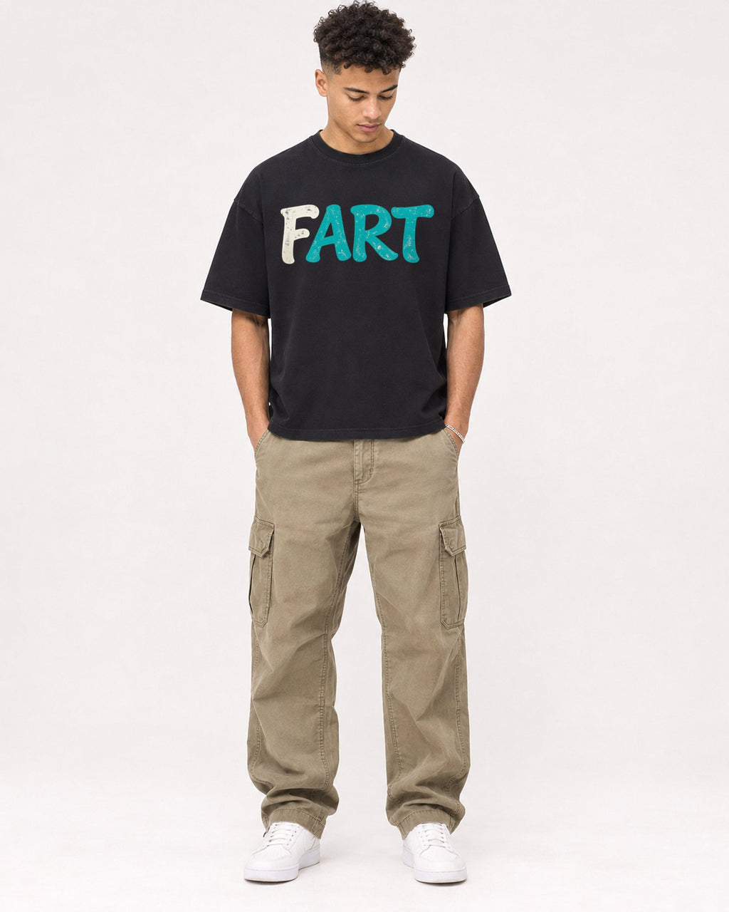Mockup Boxy Heavyweight Tee Black male full-body 20