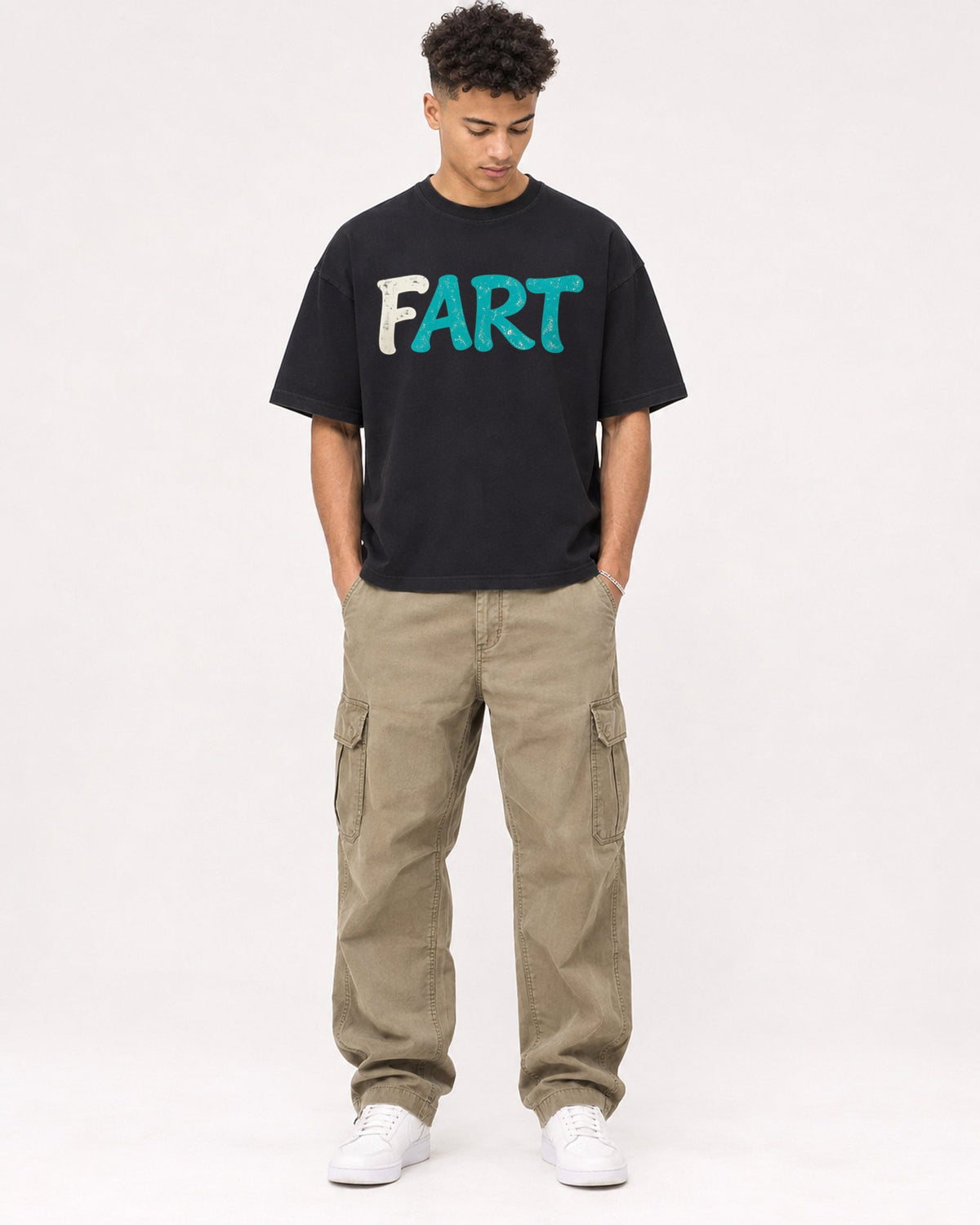 Mockup Boxy Heavyweight Tee Black male full-body 20