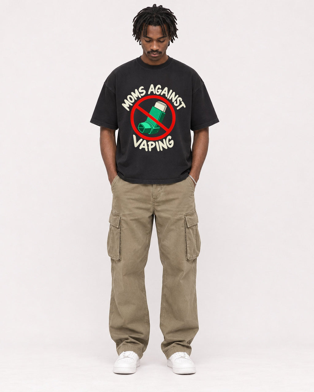 Mockup Boxy Heavyweight Tee Black male full-body 04