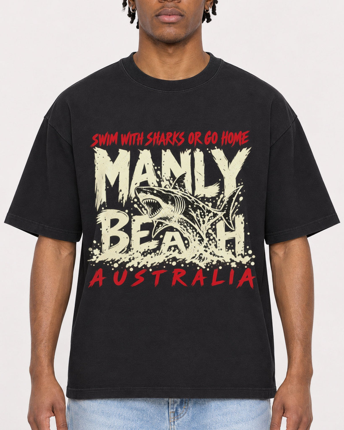 Mockup Boxy Heavyweight Tee Black male close-up 05