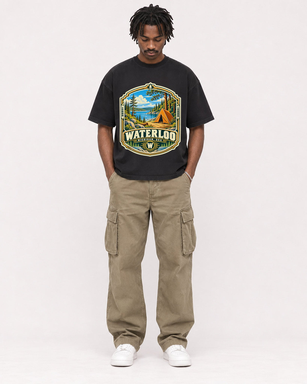 Mockup Boxy Heavyweight Tee Black male full-body 04