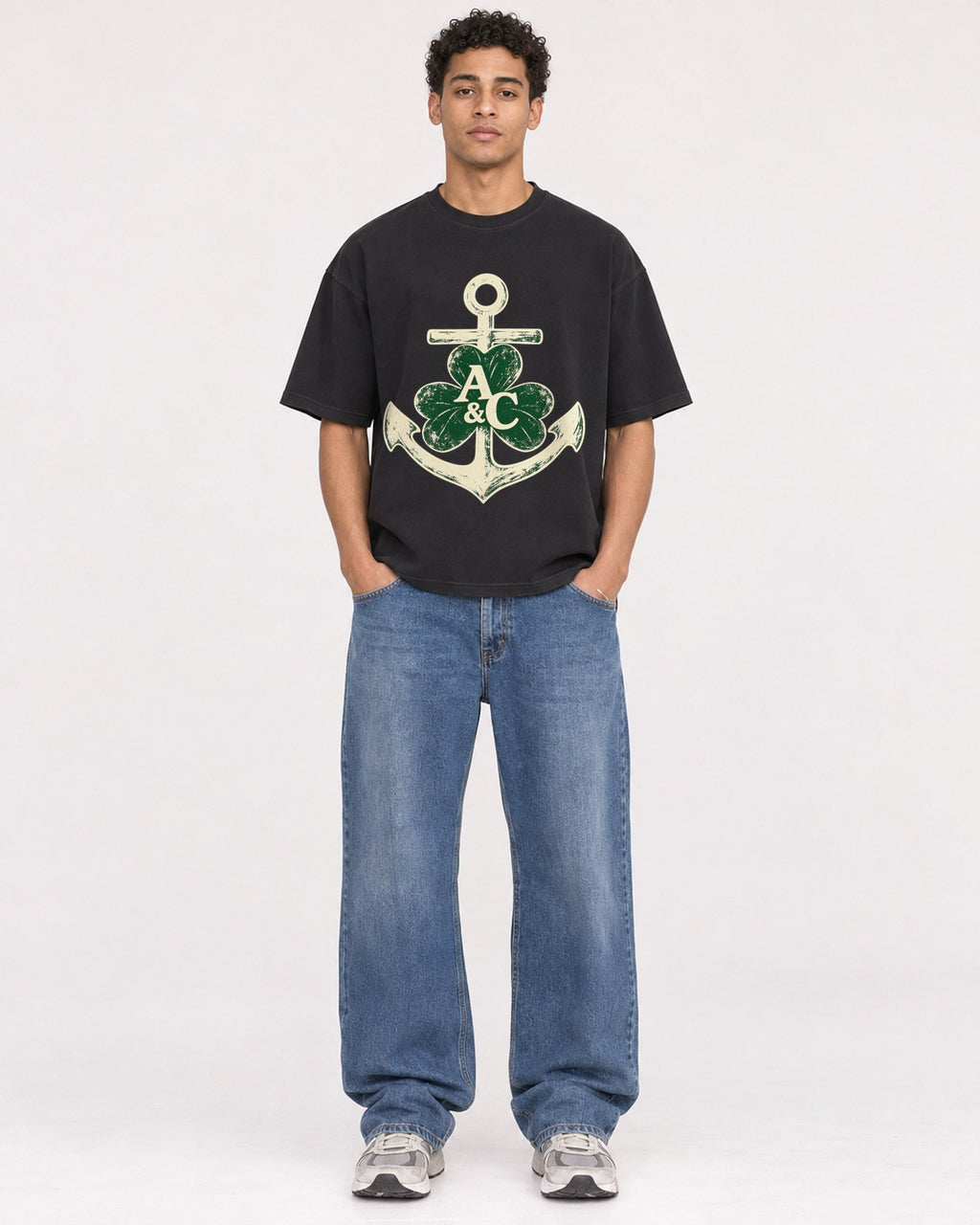 Mockup Boxy Heavyweight Tee Black male full-body 10