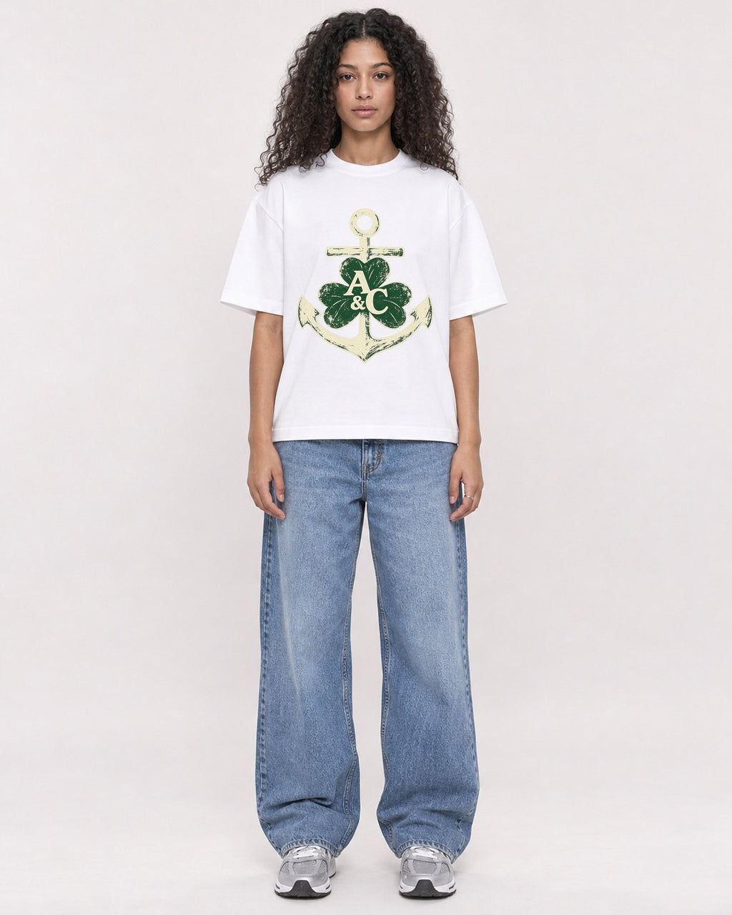 Mockup Boxy Heavyweight Tee White female full-body 10