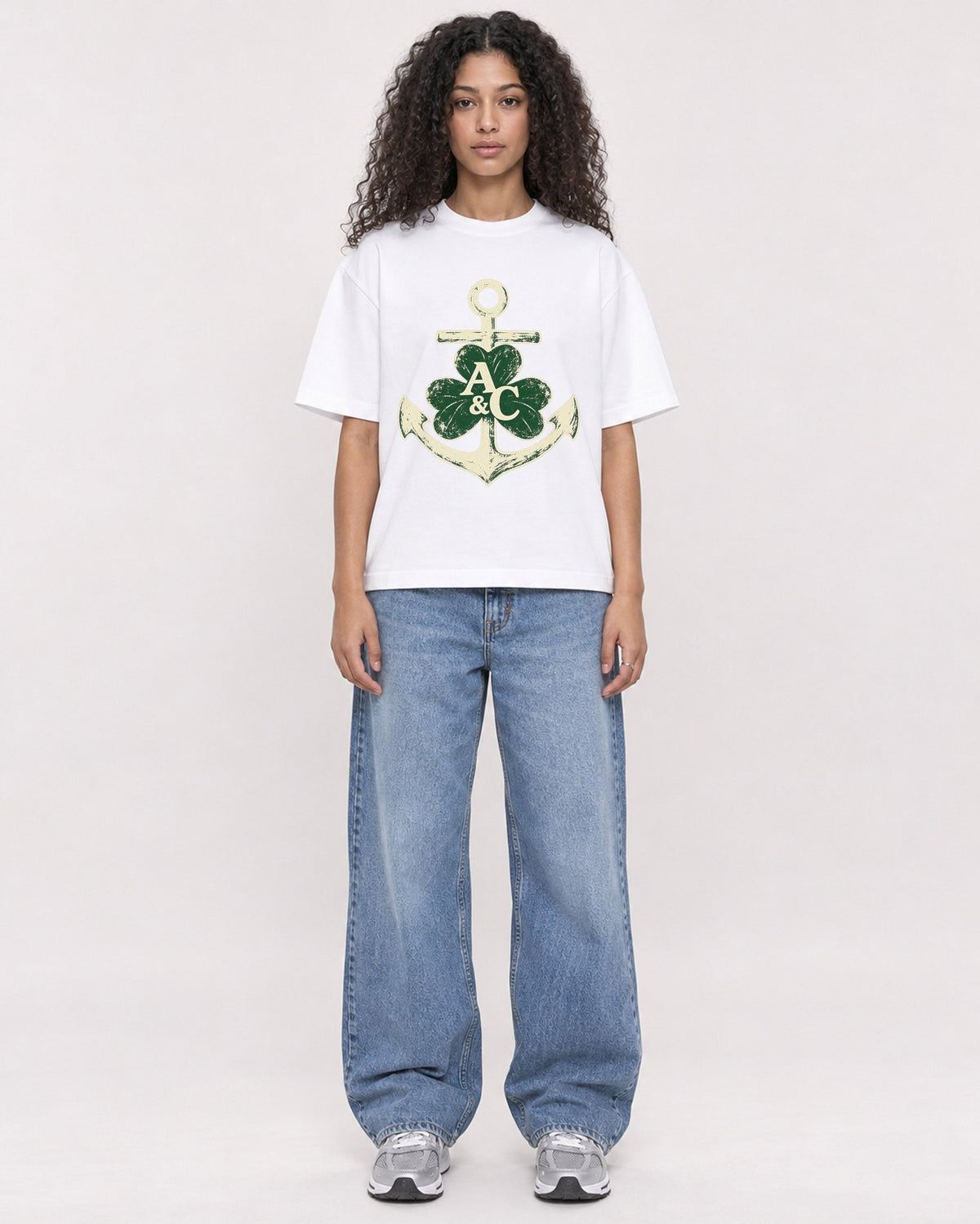 Mockup Boxy Heavyweight Tee White female full-body 10