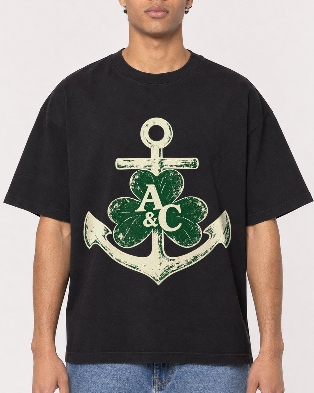 Mockup Boxy Heavyweight Tee Black male close-up 10
