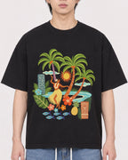 Mockup Boxy Heavyweight Tee Black male close-up 11
